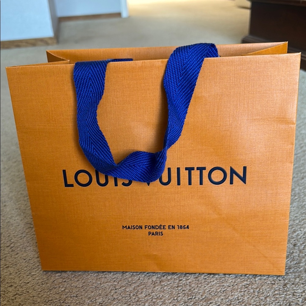 Louis Vuitton Orange Shopping Bag with Blue Handles small size
